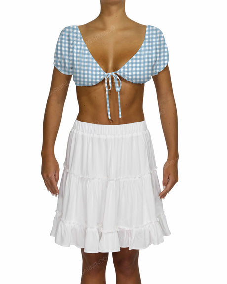 Puff Sleeve Tie Front Crop Top