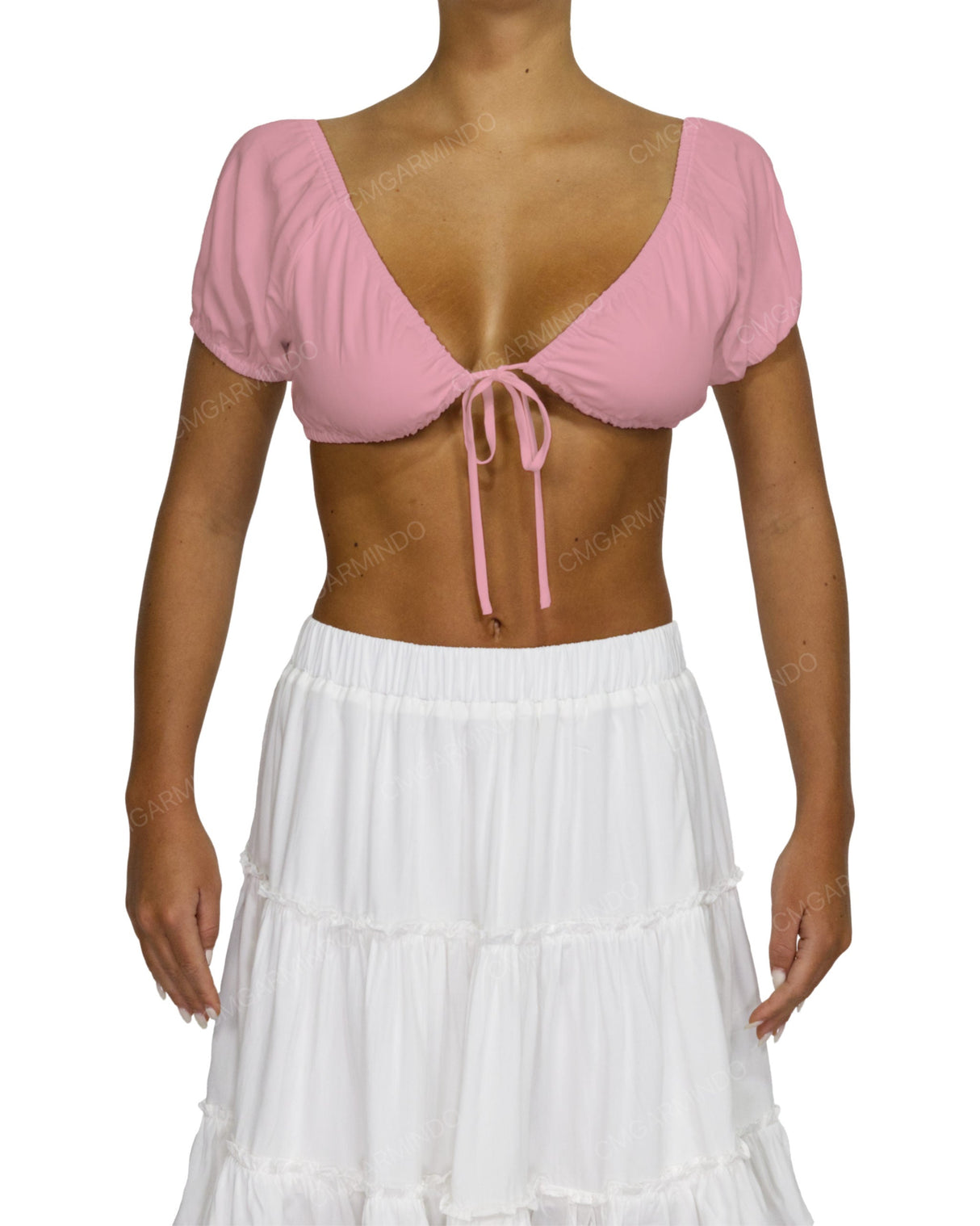 Puff Sleeve Tie Front Crop Top