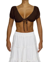 Puff Sleeve Tie Front Crop Top