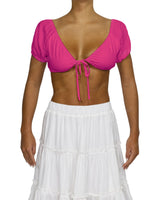 Puff Sleeve Tie Front Crop Top