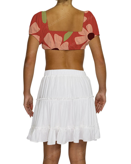 Puff Sleeve Tie Front Crop Top