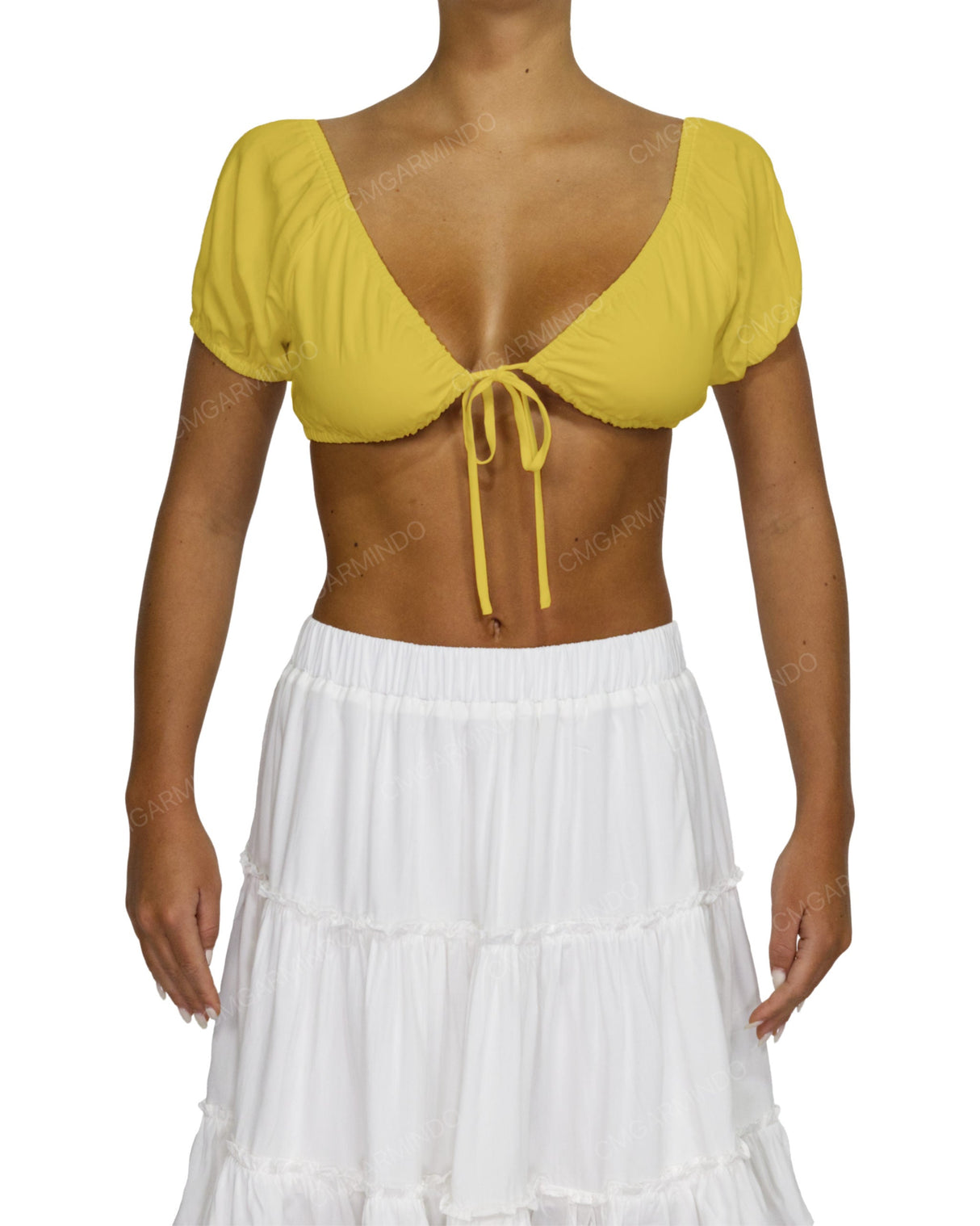 Puff Sleeve Tie Front Crop Top