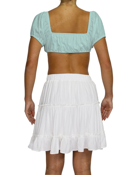 Puff Sleeve Tie Front Crop Top