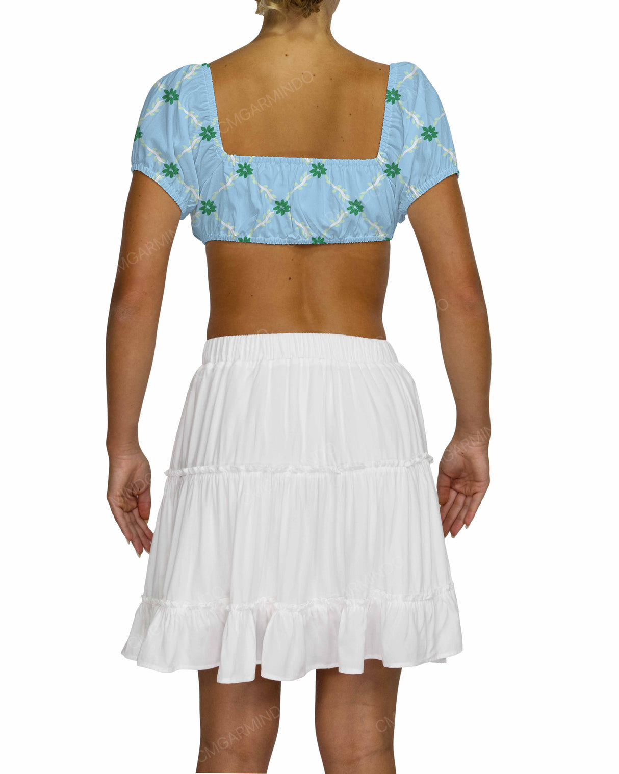 Puff Sleeve Tie Front Crop Top