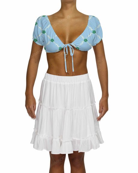 Puff Sleeve Tie Front Crop Top