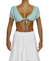 Puff Sleeve Tie Front Crop Top