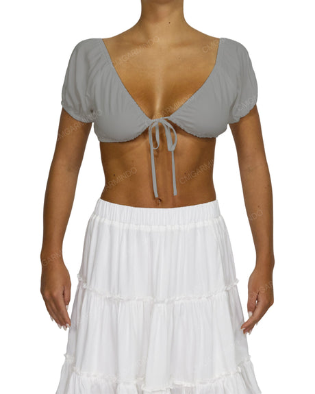 Puff Sleeve Tie Front Crop Top
