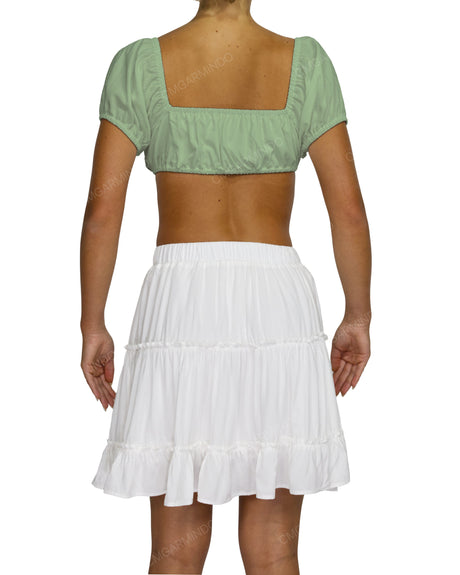 Puff Sleeve Tie Front Crop Top