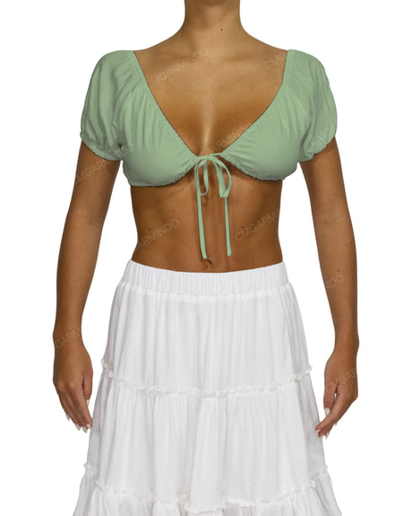 Puff Sleeve Tie Front Crop Top