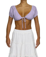 Puff Sleeve Tie Front Crop Top