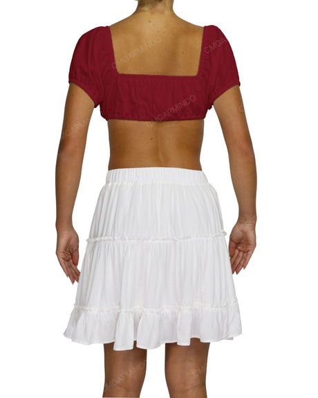 Puff Sleeve Tie Front Crop Top