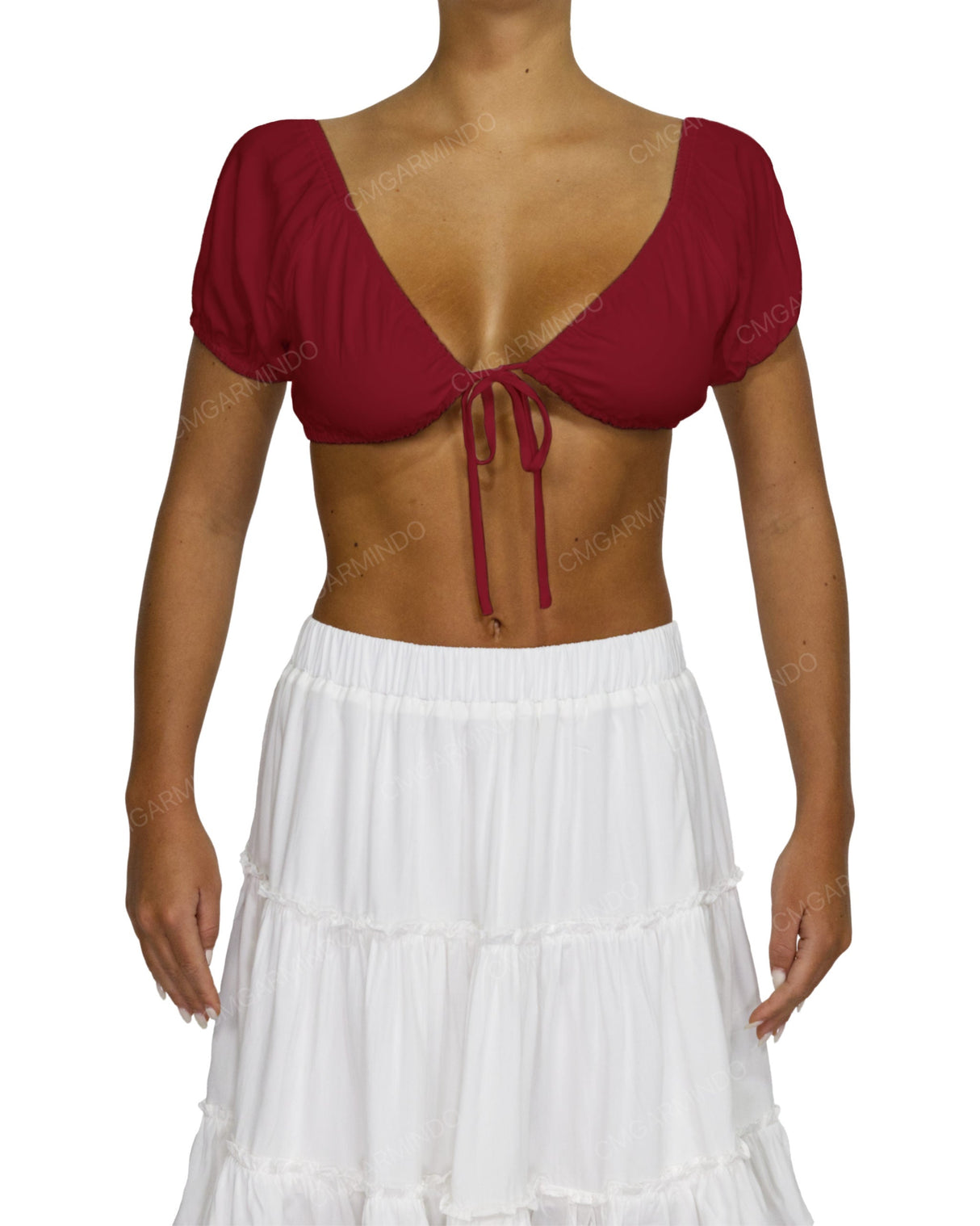 Puff Sleeve Tie Front Crop Top