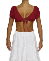 Puff Sleeve Tie Front Crop Top