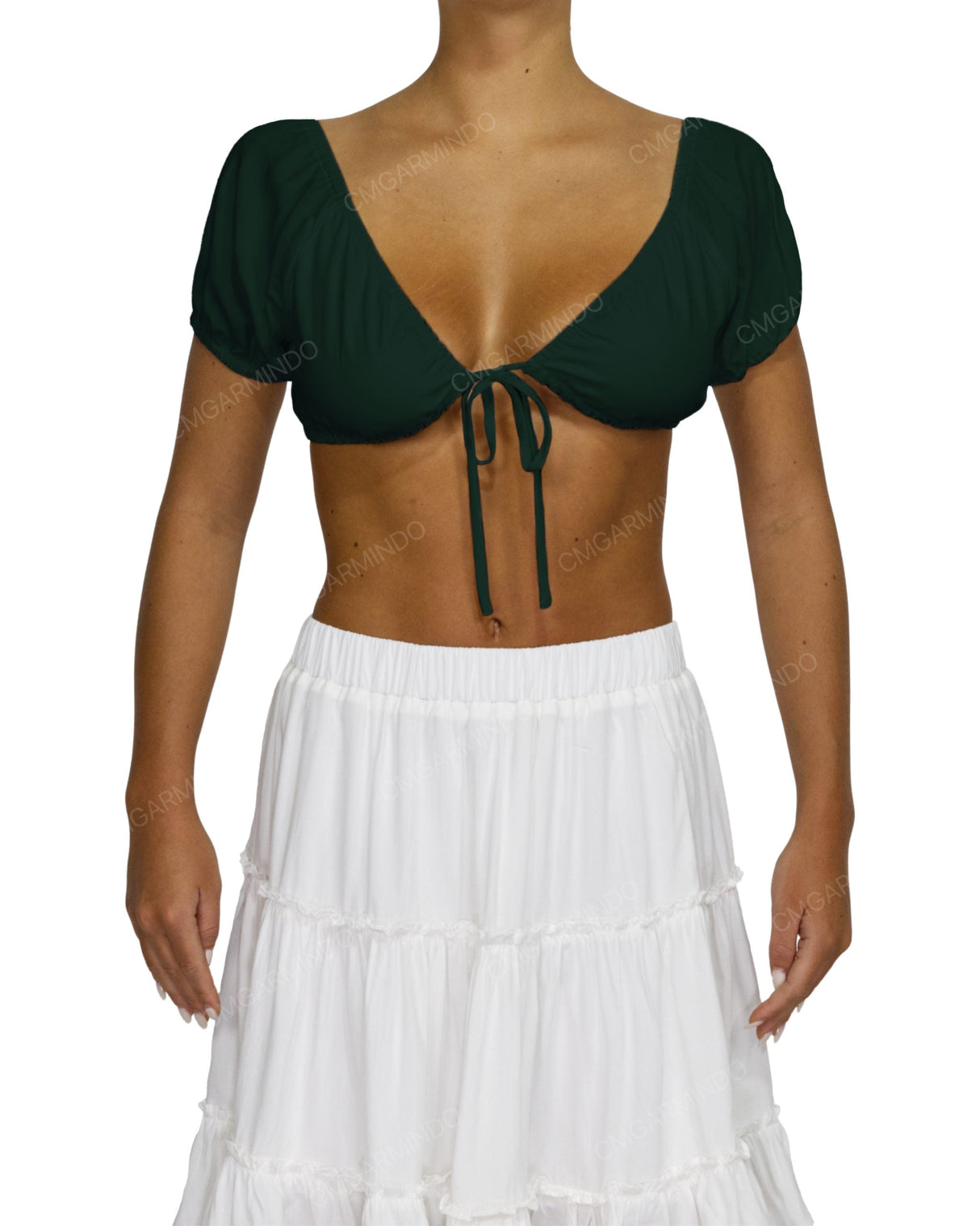 Puff Sleeve Tie Front Crop Top