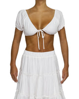 Puff Sleeve Tie Front Crop Top