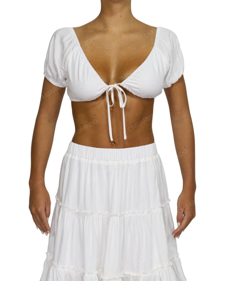 Puff Sleeve Tie Front Crop Top