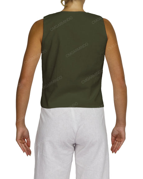 Sleeveless Tie Front Top