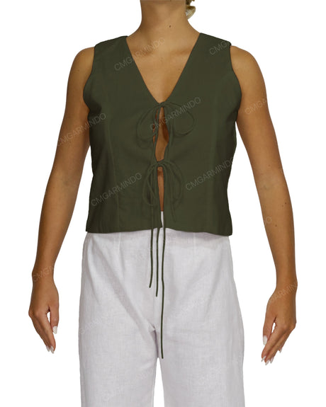 Sleeveless Tie Front Top
