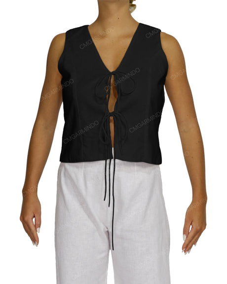 Sleeveless Tie Front Top