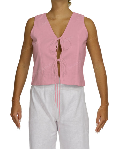 Sleeveless Tie Front Top