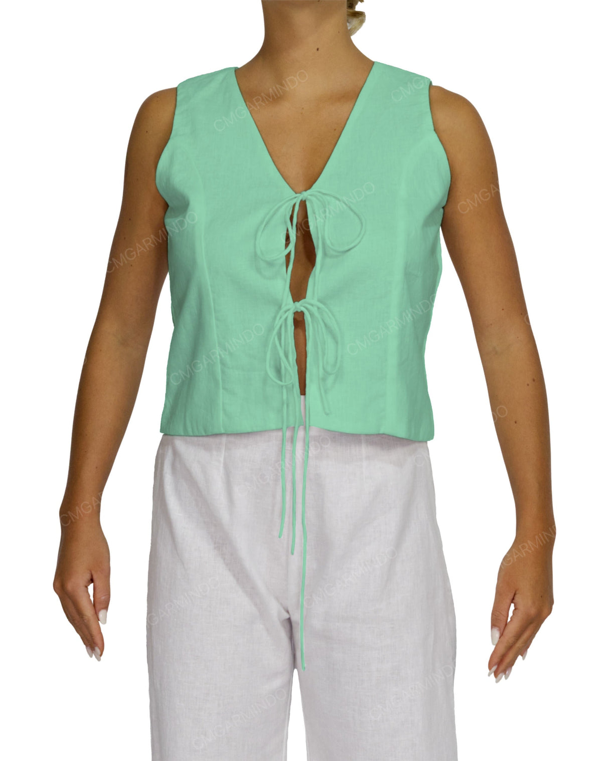 Sleeveless Tie Front Top