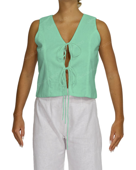 Sleeveless Tie Front Top