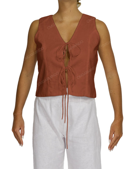 Sleeveless Tie Front Top