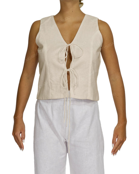 Sleeveless Tie Front Top