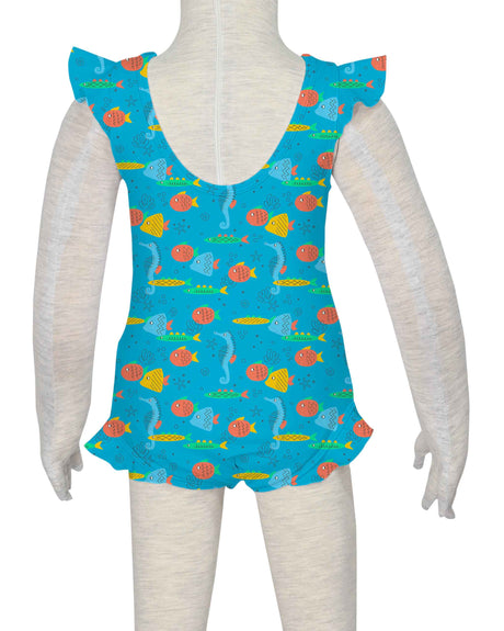 Frill Shoulder and Leg Scoop Back Snaps One Piece