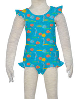 Frill Shoulder and Leg Scoop Back Snaps One Piece