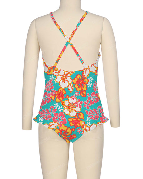 Leg Frill Cross Back One Piece