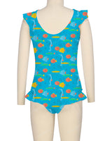 Frill Shoulder and Leg Scoop Back One Piece