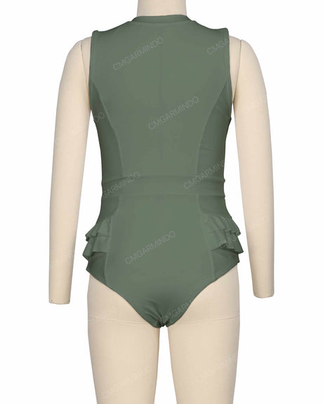 Sleeveless Frill Waist One Piece
