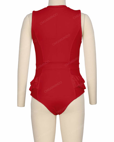 Sleeveless Frill Waist One Piece