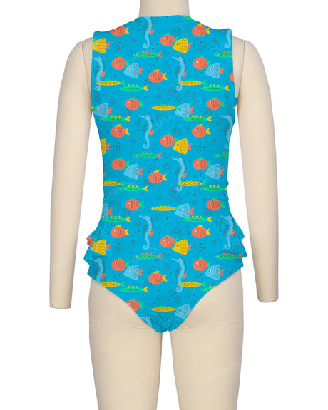Sleeveless Frill Waist One Piece