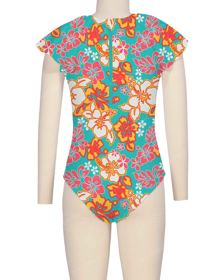 Frill Sleeve Zip Back One Piece
