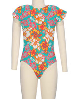 Frill Sleeve Zip Back One Piece