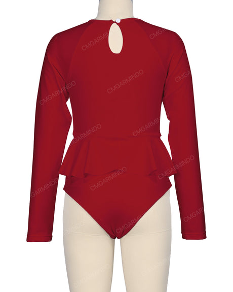 Long Sleeve Frill Waist One Piece