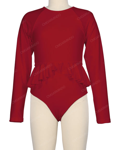 Long Sleeve Frill Waist One Piece