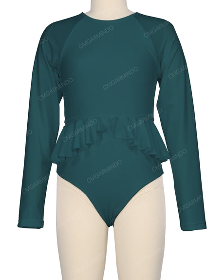 Long Sleeve Frill Waist One Piece