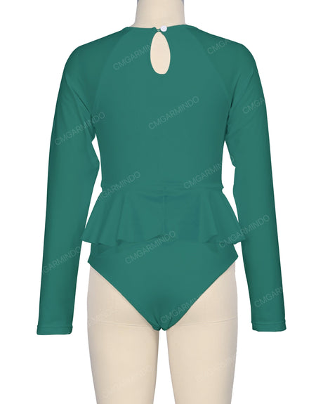Long Sleeve Frill Waist One Piece