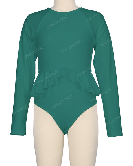 Long Sleeve Frill Waist One Piece