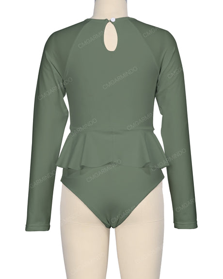 Long Sleeve Frill Waist One Piece
