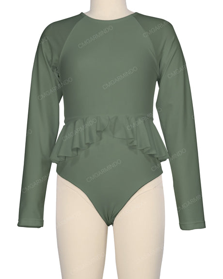 Long Sleeve Frill Waist One Piece