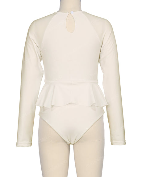 Long Sleeve Frill Waist One Piece