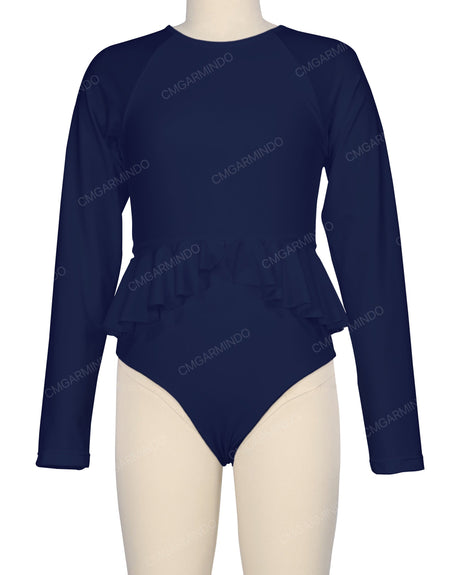 Long Sleeve Frill Waist One Piece