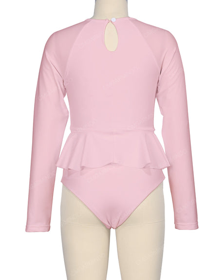 Long Sleeve Frill Waist One Piece