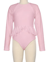 Long Sleeve Frill Waist One Piece