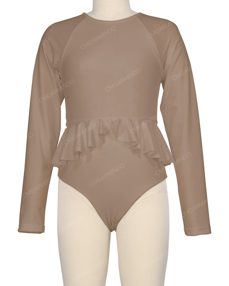 Long Sleeve Frill Waist One Piece