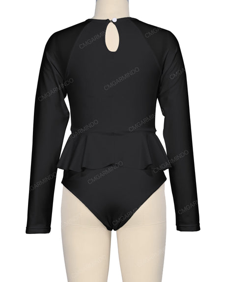 Long Sleeve Frill Waist One Piece